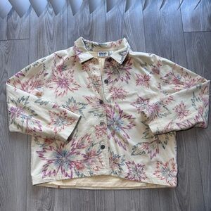 Chico's Floral Embroidered Button-Up Jacket - Cream with Pink & Blue